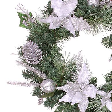 Northlight White Poinsettia & Pine Cone Artificial Christmas Wreath