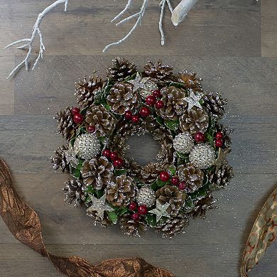 Northlight Glittered Pine Cone and Berry Artificial Christmas Wreath 12-in. Unlit