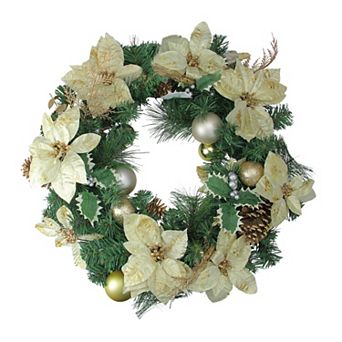 Northlight White Poinsettia, Pine Cone & Ornament Artificial Christmas Wreath