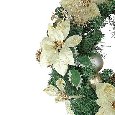Northlight White Poinsettia, Pine Cone & Ornament Artificial Christmas Wreath