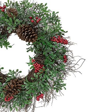 Northlight Glittered Pine Cone & Red Berry Artificial Christmas Wreath