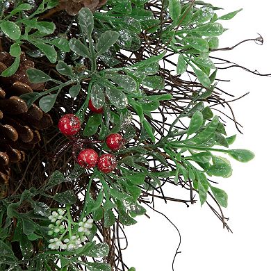 Northlight Glittered Pine Cone & Red Berry Artificial Christmas Wreath