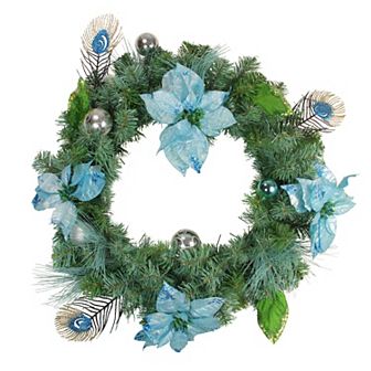 Northlight Peacock Poinsettia Artificial Christmas Wreath