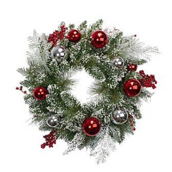Northlight Flocked Mixed Pine with Ornaments & Berries Artificial Christmas Wreath