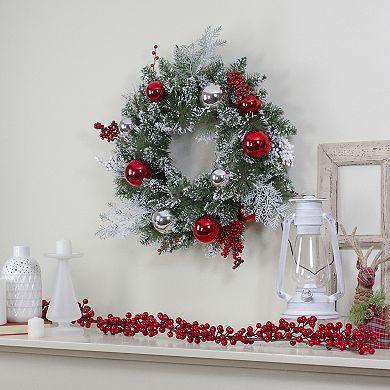 Northlight Flocked Mixed Pine with Ornaments & Berries Artificial Christmas Wreath