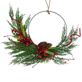 Northlight Mixed Greenery & Berry Artificial Asymmetrical Christmas Wreath