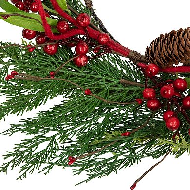 Northlight Mixed Greenery & Berry Artificial Asymmetrical Christmas Wreath 18-Inch