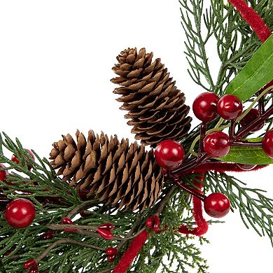 Northlight Mixed Greenery & Berry Artificial Asymmetrical Christmas Wreath 18-Inch