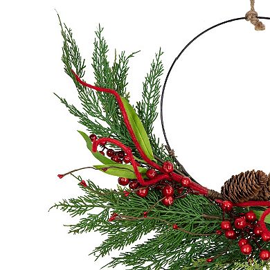 Northlight Mixed Greenery & Berry Artificial Asymmetrical Christmas Wreath 18-Inch