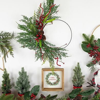Northlight Mixed Greenery & Berry Artificial Asymmetrical Christmas Wreath 18-Inch