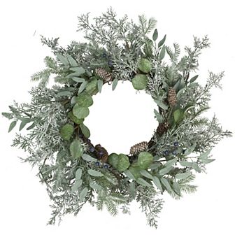 Northlight Frosted Green Mixed Foliage & Blueberries Artificial Christmas Wreath