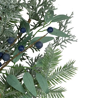 Northlight Frosted Green Mixed Foliage & Blueberries Artificial Christmas Wreath