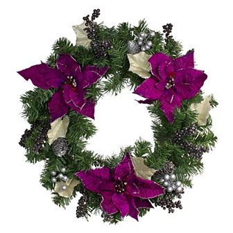 Northlight Purple Poinsettia & Silver Pine Cone Artificial Christmas Wreath