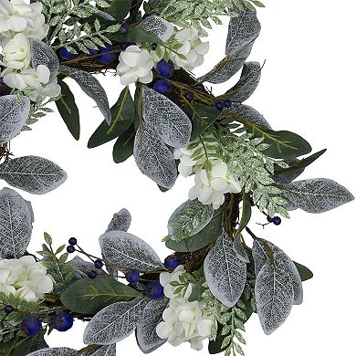 Northlight Iced Hydrangeas Blueberries & Foliage Artificial Christmas Wreath