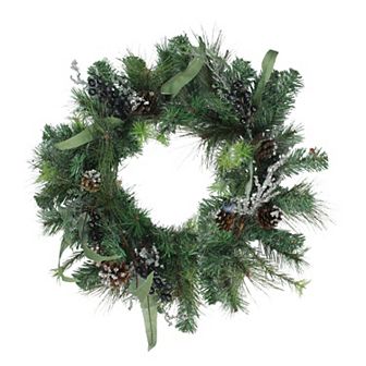 Northlight Mixed Pine with Blueberries Pine Cones & Ice Twigs Artificial Christmas Wreath