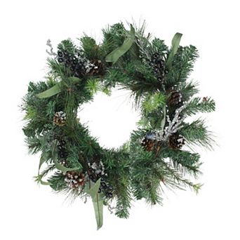Northlight Mixed Pine with Blueberries Pine Cones & Ice Twigs Artificial Christmas Wreath
