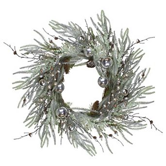 Northlight Unlit Artificial Pine Frosted Christmas Wreath with Silver Berries