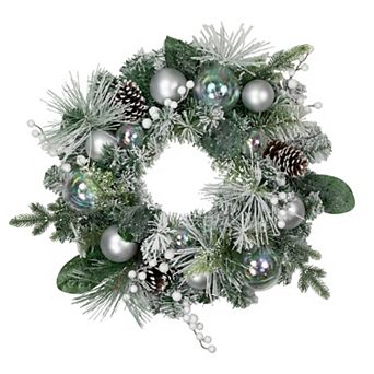 Northlight Flocked Pine Artificial Christmas Wreath with Iridescent Ornaments