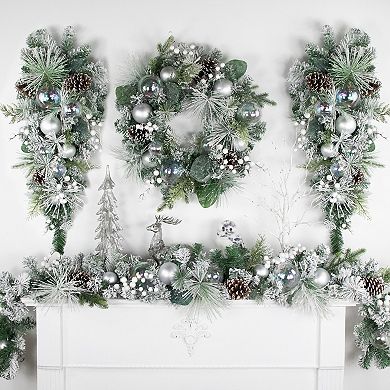 Northlight Flocked Pine Artificial Christmas Wreath with Iridescent Ornaments