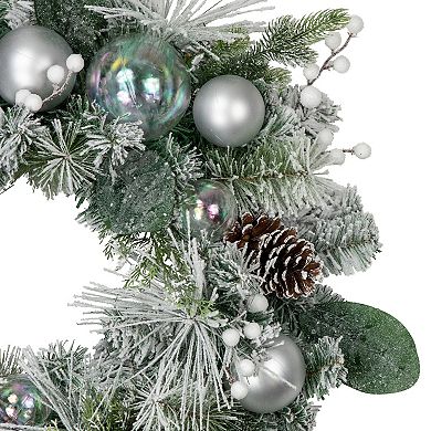 Northlight Flocked Pine Artificial Christmas Wreath with Iridescent Ornaments