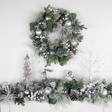 Northlight Flocked Pine Artificial Christmas Wreath with Iridescent Ornaments
