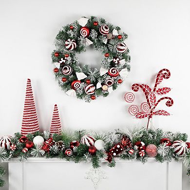 Northlight Frosted Pine Artificial Christmas Wreath with Swirled Candy Ornaments