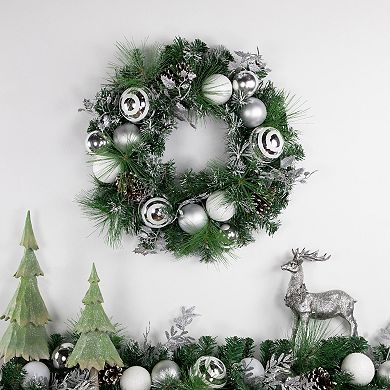 Northlight Green Pine Needle Wreath with Pinecones & Christmas Ornaments