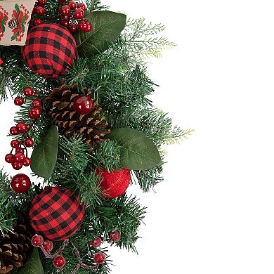 Northlight Green Pine Artificial Christmas Wreath with Bows & Plaid Ornaments