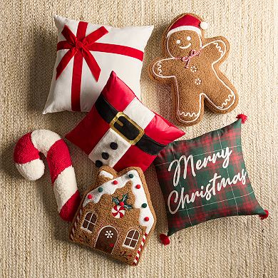 St. Nicholas Square Candy Cane Shaped Throw Pillow