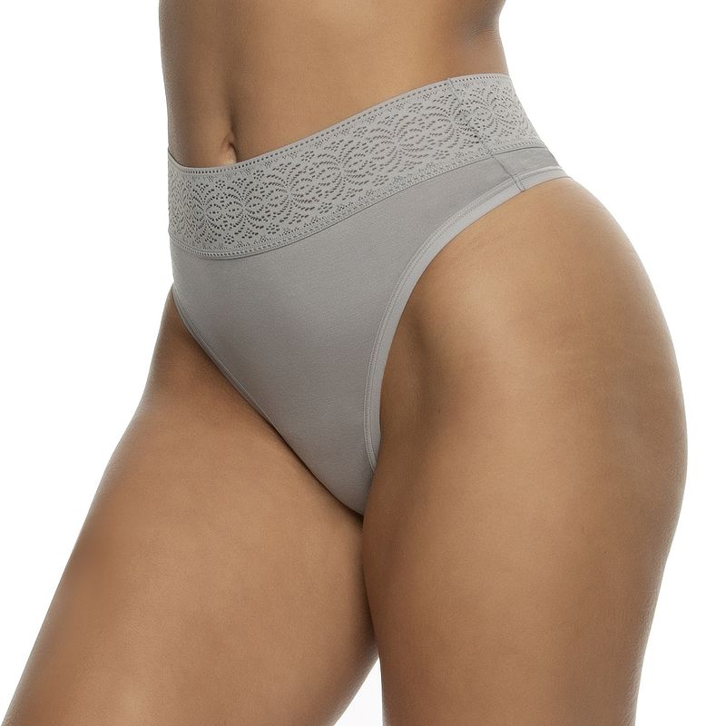 Women's Jezebel Serene High Waisted Thong Panty 530164, Size: Medium, Gray