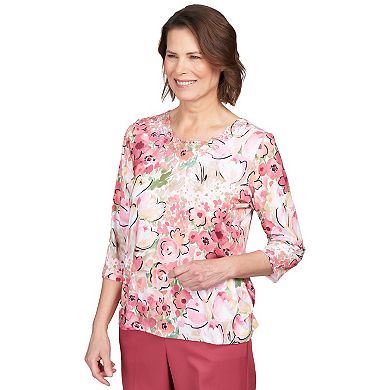 Petite Alfred Dunner Rosewood Floral Lace-Trim Top
