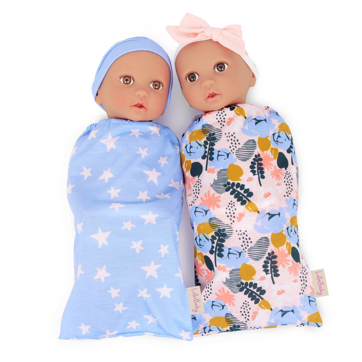 Melissa & Doug Mine to Love Twins Sebastian & Sofia 15” Medium Skin-Tone  Boy and Girl Baby Dolls with Rompers, Caps, Pacifiers