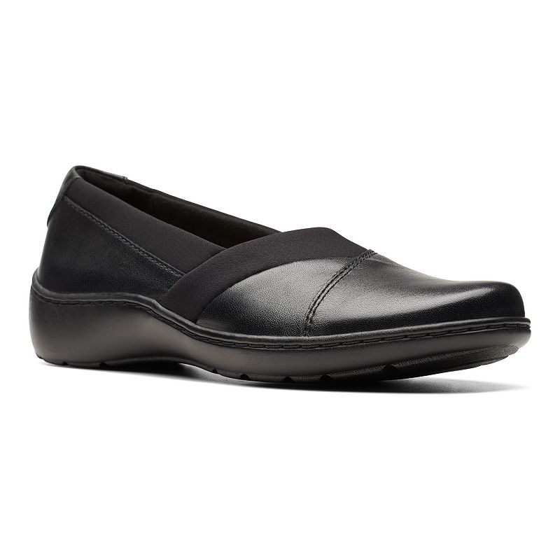 Clarks® Cora Charm Women's Leather Slip-On Shoes, Size: 11, Black