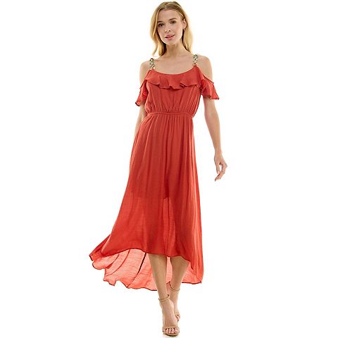 Женские платья Luxology Women's Luxology Cold Shoulder Hi-Low Maxi Dress