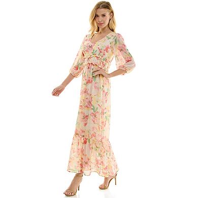 Women's Luxology 3/4-Sleeve Chiffon Maxi Dress