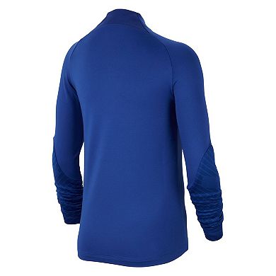 Youth Nike Blue Barcelona Drill Performance Quarter-Zip Raglan Long ...