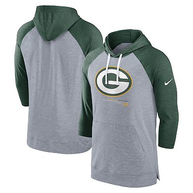 Men's Nike Heather Gray/Heather Green Green Bay Packers Raglan 3/4-Sleeve Pullover Hoodie