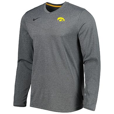Men's Nike Heather Charcoal Iowa Hawkeyes 2022 Coach Performance Long Sleeve V-Neck T-Shirt
