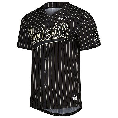 Men's Nike Black/Gold Vanderbilt Commodores Pinstripe Replica Full-Button Baseball Jersey