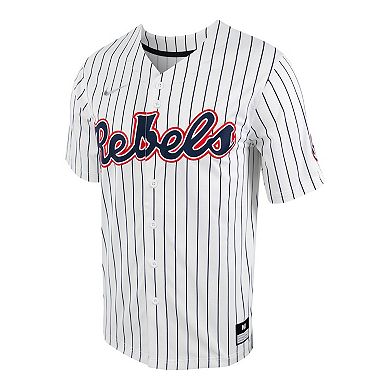 Men's Nike White/Navy Ole Miss Rebels Pinstripe Replica Full-Button Baseball Jersey