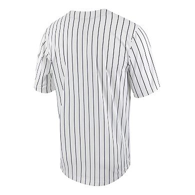 Men's Nike White/Navy Ole Miss Rebels Pinstripe Replica Full-Button Baseball Jersey