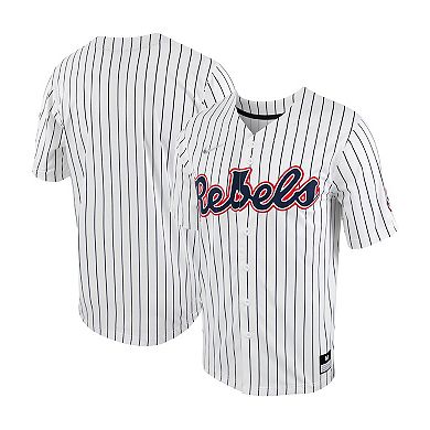Men's Nike White/Navy Ole Miss Rebels Pinstripe Replica Full-Button Baseball Jersey