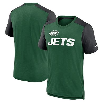 Men's Nike Heathered Green/Heathered Black New York Jets Color Block Team Name T-Shirt