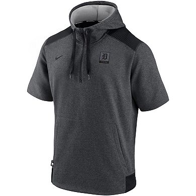 Men's Nike Heathered Charcoal/Black Detroit Tigers Authentic Collection Dry Flux Performance Quarter-Zip Short Sleeve Hoodie