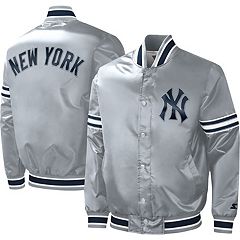 Men's Mitchell & Ness Navy/Gray New York Yankees Big & Tall Coaches Satin Full-Snap Jacket