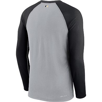 Men's Nike Gray/Black Pittsburgh Pirates Game Authentic Collection Performance Raglan Long Sleeve T-Shirt