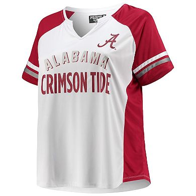 Women's White Alabama Crimson Tide Plus Size Stripe Raglan Notch Neck T-Shirt