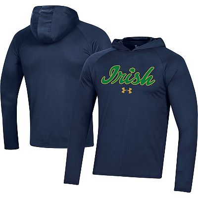 Men s Under Armour Navy Notre Dame Fighting Irish School Logo Raglan Long Sleeve Hoodie Performance T