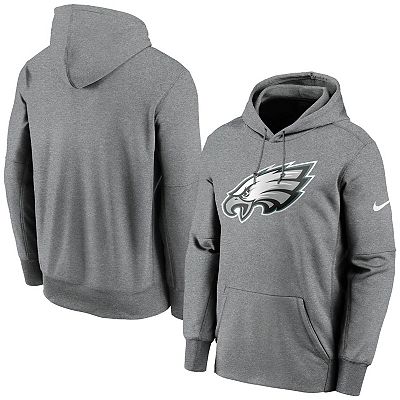 Men s Nike Heathered Gray Philadelphia Eagles Fan Gear Primary Logo Performance Pullover Hoodie