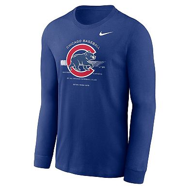 Men's Nike Royal Chicago Cubs Over Arch Performance Long Sleeve T-Shirt